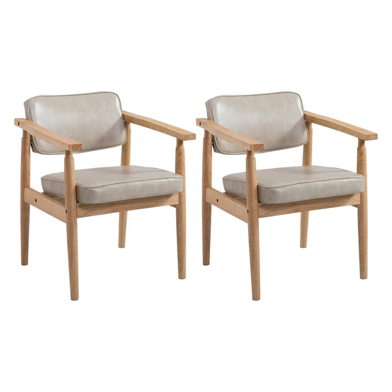 Country Style Dining Arm Chairs Open Back Leather Upholstered Armchair Off-White 2 Piece Set Natural Wood Clearhalo ' kitchen&dining_furn' 'Dining Chairs' 'Dining Tables & Seating' 'dining_chair' 'furn' 'furn_dining_chair' 'Furniture' 'furniture_dining_chair' 'Kitchen & Dining Furniture' 'kitchen' 3702239