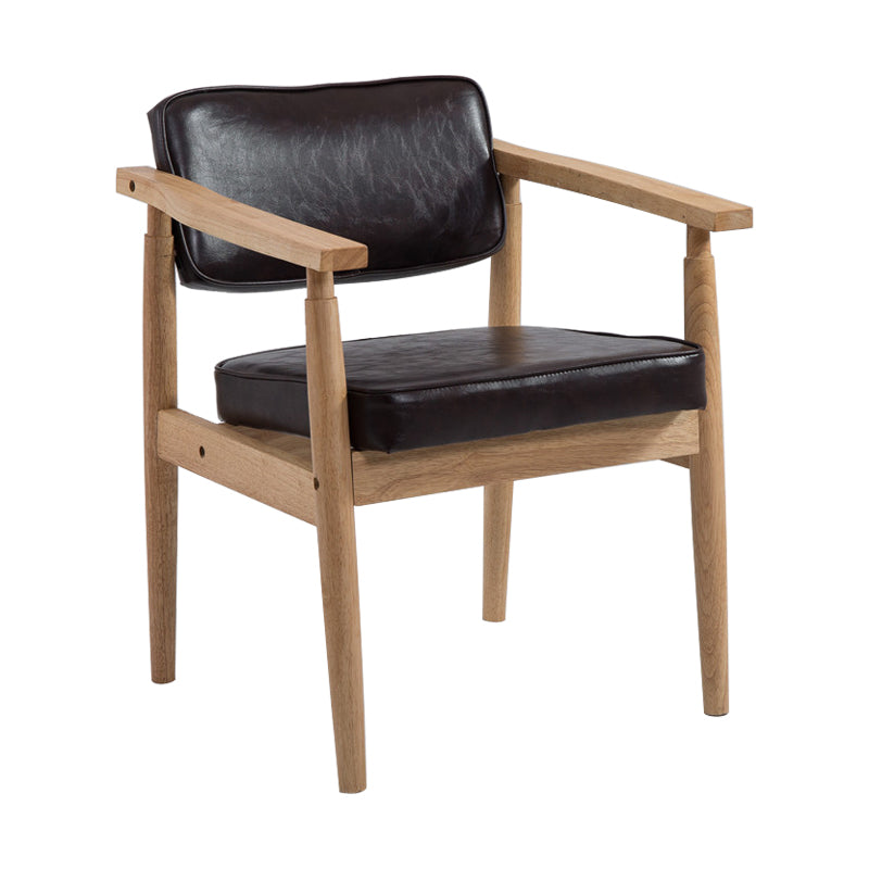 Country Style Dining Arm Chairs Open Back Leather Upholstered Armchair Dark Coffee 1 Piece Natural Wood Clearhalo ' kitchen&dining_furn' 'Dining Chairs' 'Dining Tables & Seating' 'dining_chair' 'furn' 'furn_dining_chair' 'Furniture' 'furniture_dining_chair' 'Kitchen & Dining Furniture' 'kitchen' 3702241