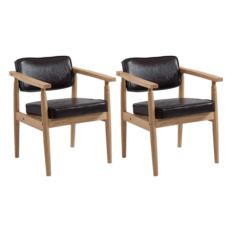 Country Style Dining Arm Chairs Open Back Leather Upholstered Armchair Dark Coffee 2 Piece Set Natural Wood Clearhalo ' kitchen&dining_furn' 'Dining Chairs' 'Dining Tables & Seating' 'dining_chair' 'furn' 'furn_dining_chair' 'Furniture' 'furniture_dining_chair' 'Kitchen & Dining Furniture' 'kitchen' 3702242