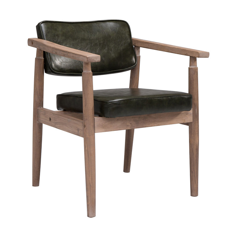 Country Style Dining Arm Chairs Open Back Leather Upholstered Armchair Blackish Green 1 Piece Walnut Clearhalo ' kitchen&dining_furn' 'Dining Chairs' 'Dining Tables & Seating' 'dining_chair' 'furn' 'furn_dining_chair' 'Furniture' 'furniture_dining_chair' 'Kitchen & Dining Furniture' 'kitchen' 3702244