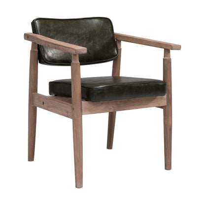Country Style Dining Arm Chairs Open Back Leather Upholstered Armchair Blackish Green 1 Piece Walnut Clearhalo ' kitchen&dining_furn' 'Dining Chairs' 'Dining Tables & Seating' 'dining_chair' 'furn' 'furn_dining_chair' 'Furniture' 'furniture_dining_chair' 'Kitchen & Dining Furniture' 'kitchen' 3702244