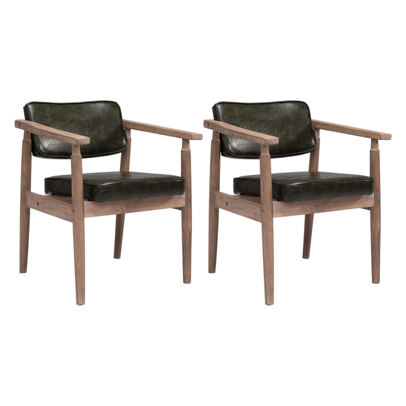Country Style Dining Arm Chairs Open Back Leather Upholstered Armchair Blackish Green 2 Piece Set Walnut Clearhalo ' kitchen&dining_furn' 'Dining Chairs' 'Dining Tables & Seating' 'dining_chair' 'furn' 'furn_dining_chair' 'Furniture' 'furniture_dining_chair' 'Kitchen & Dining Furniture' 'kitchen' 3702245
