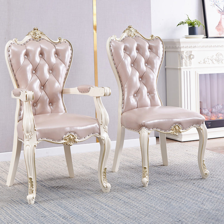 European Style Birch Parsons Side Chair Light Color Leather Dining Chair with White Legs Clearhalo ' kitchen&dining_furn' 'Dining Chairs' 'Dining Tables & Seating' 'dining_chair' 'furn' 'furn_dining_chair' 'Furniture' 'furniture_dining_chair' 'Kitchen & Dining Furniture' 'kitchen' 3702247