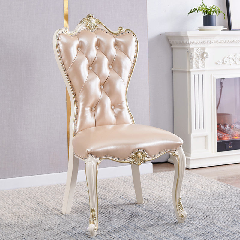 European Style Birch Parsons Side Chair Light Color Leather Dining Chair with White Legs Gold 1 Piece Clearhalo ' kitchen&dining_furn' 'Dining Chairs' 'Dining Tables & Seating' 'dining_chair' 'furn' 'furn_dining_chair' 'Furniture' 'furniture_dining_chair' 'Kitchen & Dining Furniture' 'kitchen' 3702248