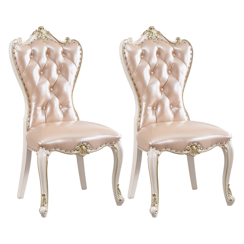 European Style Birch Parsons Side Chair Light Color Leather Dining Chair with White Legs Gold 2 Piece Set Clearhalo ' kitchen&dining_furn' 'Dining Chairs' 'Dining Tables & Seating' 'dining_chair' 'furn' 'furn_dining_chair' 'Furniture' 'furniture_dining_chair' 'Kitchen & Dining Furniture' 'kitchen' 3702249