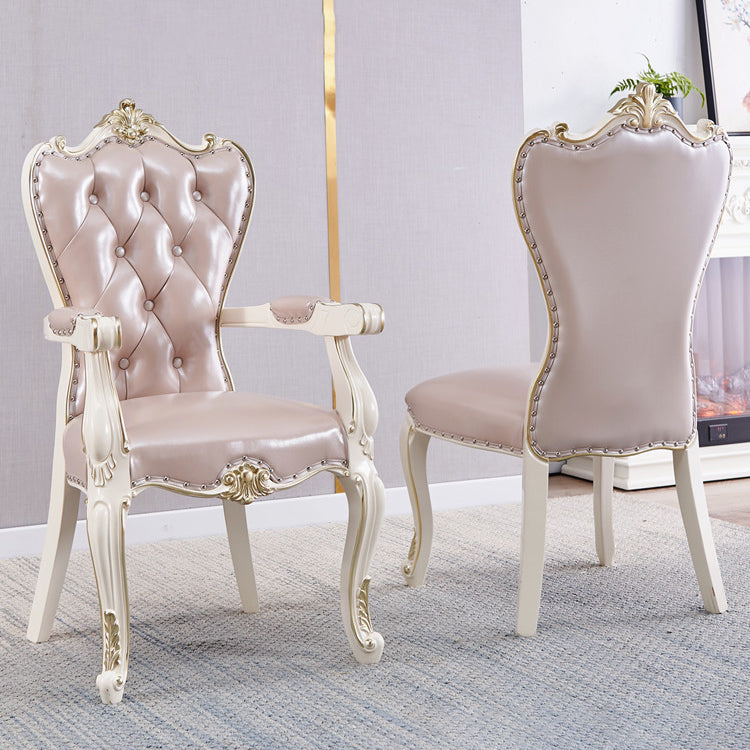 European Style Birch Parsons Side Chair Light Color Leather Dining Chair with White Legs Clearhalo ' kitchen&dining_furn' 'Dining Chairs' 'Dining Tables & Seating' 'dining_chair' 'furn' 'furn_dining_chair' 'Furniture' 'furniture_dining_chair' 'Kitchen & Dining Furniture' 'kitchen' 3702250