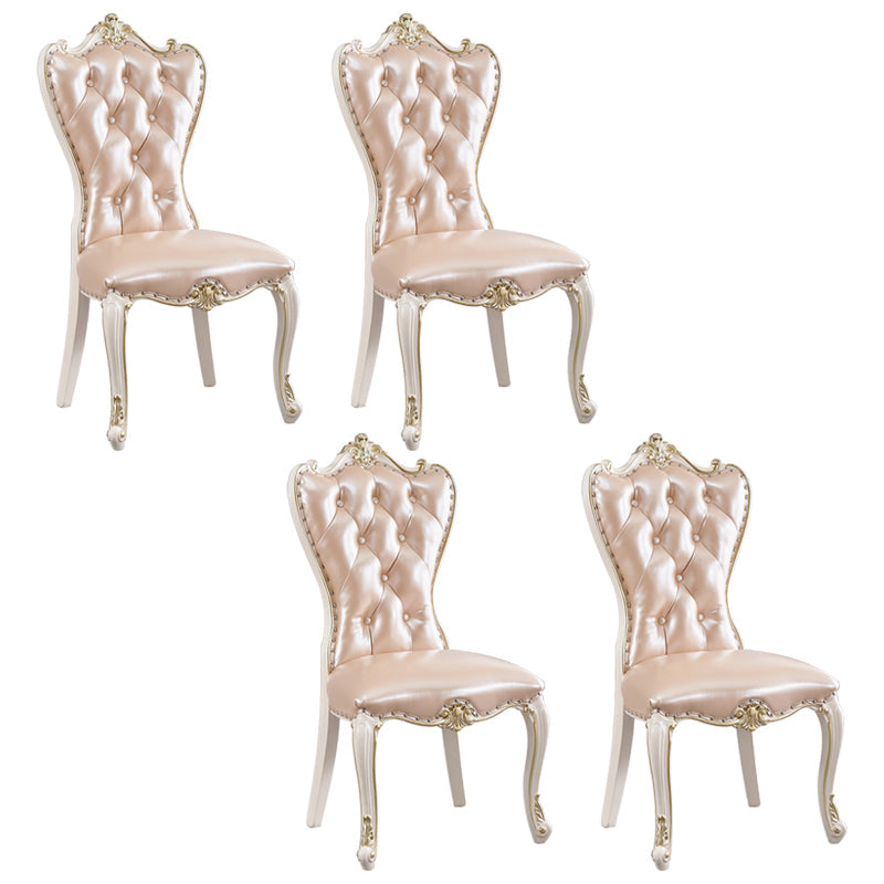 European Style Birch Parsons Side Chair Light Color Leather Dining Chair with White Legs Gold 4 Piece Set Clearhalo ' kitchen&dining_furn' 'Dining Chairs' 'Dining Tables & Seating' 'dining_chair' 'furn' 'furn_dining_chair' 'Furniture' 'furniture_dining_chair' 'Kitchen & Dining Furniture' 'kitchen' 3702251
