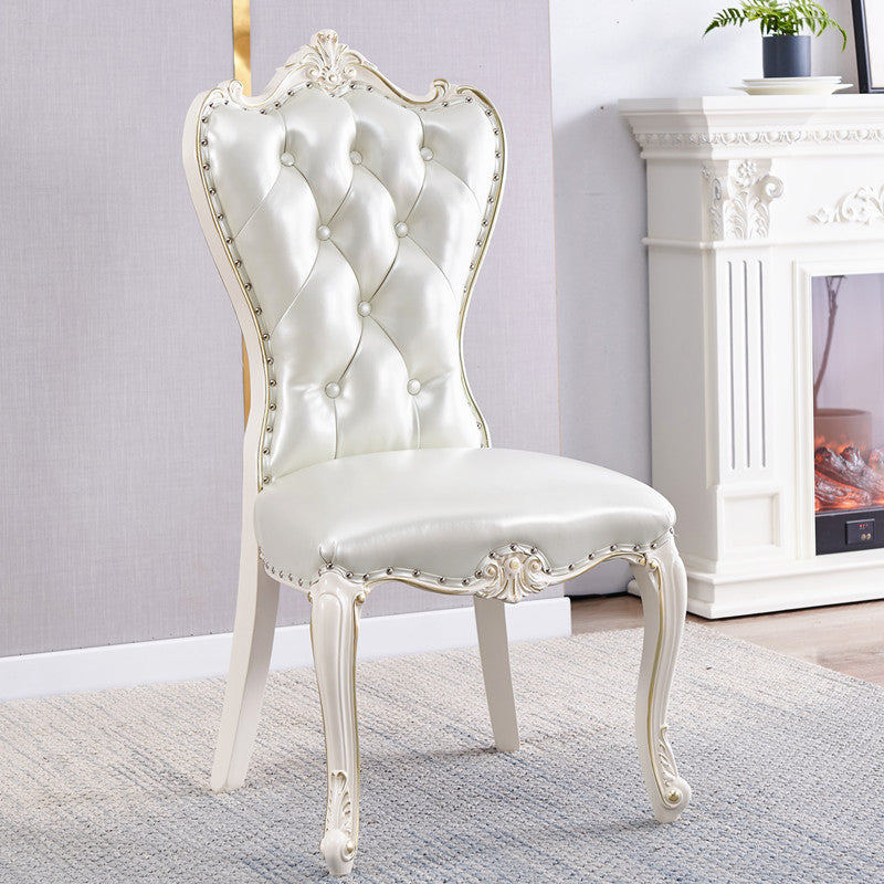 European Style Birch Parsons Side Chair Light Color Leather Dining Chair with White Legs White 1 Piece Clearhalo ' kitchen&dining_furn' 'Dining Chairs' 'Dining Tables & Seating' 'dining_chair' 'furn' 'furn_dining_chair' 'Furniture' 'furniture_dining_chair' 'Kitchen & Dining Furniture' 'kitchen' 3702253