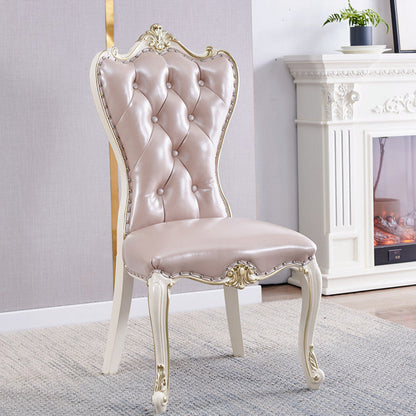 European Style Birch Parsons Side Chair Light Color Leather Dining Chair with White Legs Pink 1 Piece Clearhalo ' kitchen&dining_furn' 'Dining Chairs' 'Dining Tables & Seating' 'dining_chair' 'furn' 'furn_dining_chair' 'Furniture' 'furniture_dining_chair' 'Kitchen & Dining Furniture' 'kitchen' 3702259