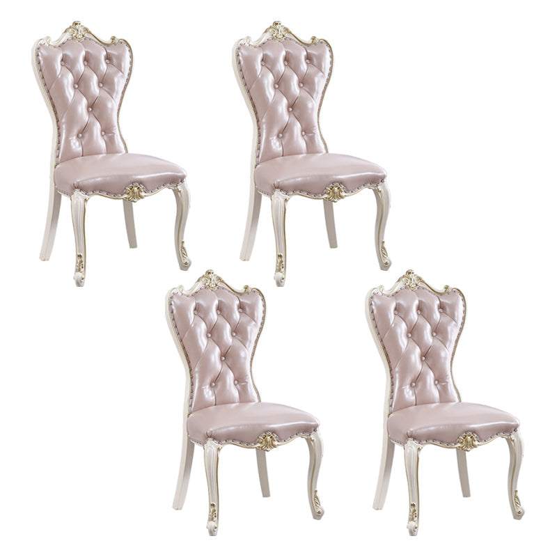 European Style Birch Parsons Side Chair Light Color Leather Dining Chair with White Legs Pink 4 Piece Set Clearhalo ' kitchen&dining_furn' 'Dining Chairs' 'Dining Tables & Seating' 'dining_chair' 'furn' 'furn_dining_chair' 'Furniture' 'furniture_dining_chair' 'Kitchen & Dining Furniture' 'kitchen' 3702261