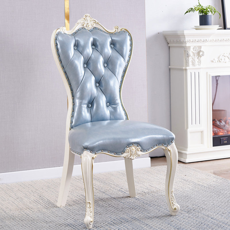 European Style Birch Parsons Side Chair Light Color Leather Dining Chair with White Legs Grey 1 Piece Clearhalo ' kitchen&dining_furn' 'Dining Chairs' 'Dining Tables & Seating' 'dining_chair' 'furn' 'furn_dining_chair' 'Furniture' 'furniture_dining_chair' 'Kitchen & Dining Furniture' 'kitchen' 3702262