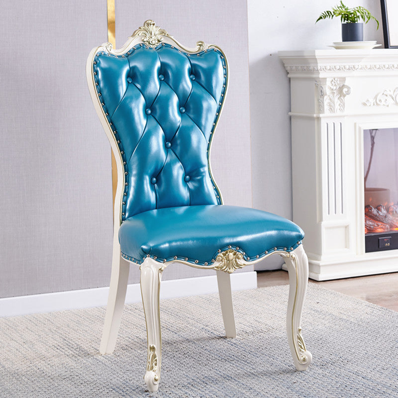 European Style Birch Parsons Side Chair Light Color Leather Dining Chair with White Legs Blue 1 Piece Clearhalo ' kitchen&dining_furn' 'Dining Chairs' 'Dining Tables & Seating' 'dining_chair' 'furn' 'furn_dining_chair' 'Furniture' 'furniture_dining_chair' 'Kitchen & Dining Furniture' 'kitchen' 3702265