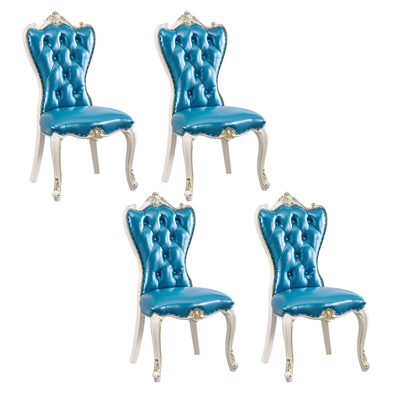European Style Birch Parsons Side Chair Light Color Leather Dining Chair with White Legs Blue 4 Piece Set Clearhalo ' kitchen&dining_furn' 'Dining Chairs' 'Dining Tables & Seating' 'dining_chair' 'furn' 'furn_dining_chair' 'Furniture' 'furniture_dining_chair' 'Kitchen & Dining Furniture' 'kitchen' 3702267