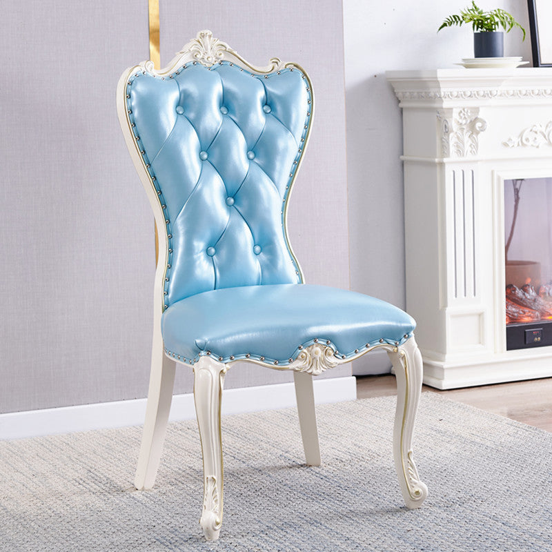 European Style Birch Parsons Side Chair Light Color Leather Dining Chair with White Legs Dark Blue 1 Piece Clearhalo ' kitchen&dining_furn' 'Dining Chairs' 'Dining Tables & Seating' 'dining_chair' 'furn' 'furn_dining_chair' 'Furniture' 'furniture_dining_chair' 'Kitchen & Dining Furniture' 'kitchen' 3702268