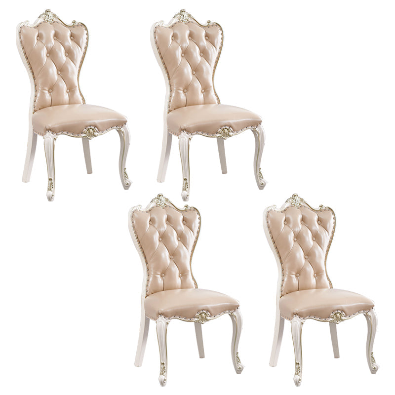 European Style Birch Parsons Side Chair Light Color Leather Dining Chair with White Legs Champagne 4 Piece Set Clearhalo ' kitchen&dining_furn' 'Dining Chairs' 'Dining Tables & Seating' 'dining_chair' 'furn' 'furn_dining_chair' 'Furniture' 'furniture_dining_chair' 'Kitchen & Dining Furniture' 'kitchen' 3702273