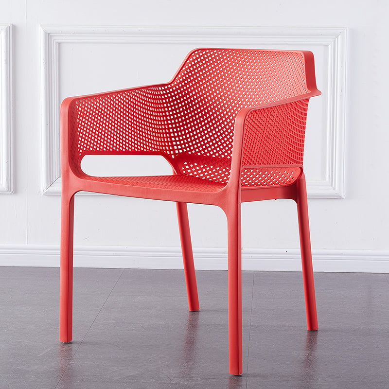 Scandinavian Plastic Dining Armchair Indoor Stackable Arm Chairs for Kitchen Red 1 Piece Clearhalo ' kitchen&dining_furn' 'Dining Chairs' 'Dining Tables & Seating' 'dining_chair' 'furn' 'furn_dining_chair' 'Furniture' 'furniture_dining_chair' 'Kitchen & Dining Furniture' 'kitchen' 3702395