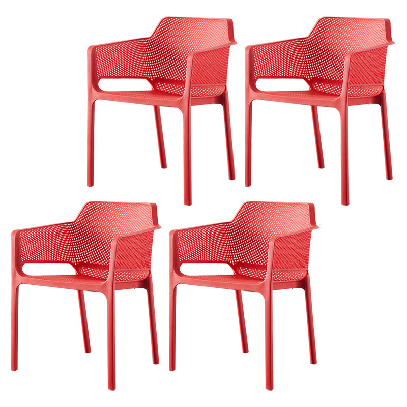 Scandinavian Plastic Dining Armchair Indoor Stackable Arm Chairs for Kitchen Red 4 Piece Set Clearhalo ' kitchen&dining_furn' 'Dining Chairs' 'Dining Tables & Seating' 'dining_chair' 'furn' 'furn_dining_chair' 'Furniture' 'furniture_dining_chair' 'Kitchen & Dining Furniture' 'kitchen' 3702399