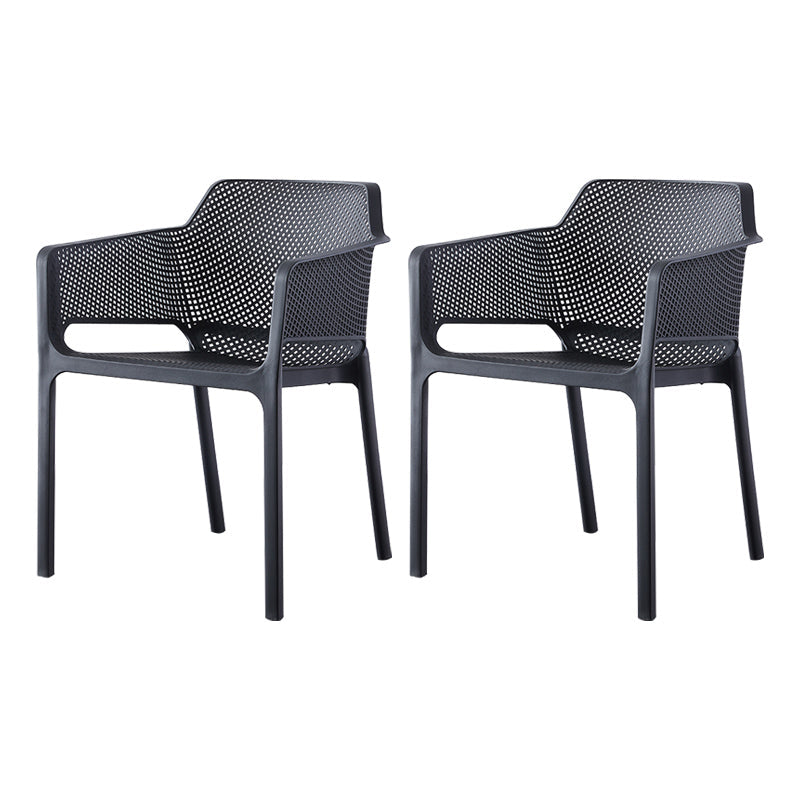Scandinavian Plastic Dining Armchair Indoor Stackable Arm Chairs for Kitchen Black 2 Piece Set Clearhalo ' kitchen&dining_furn' 'Dining Chairs' 'Dining Tables & Seating' 'dining_chair' 'furn' 'furn_dining_chair' 'Furniture' 'furniture_dining_chair' 'Kitchen & Dining Furniture' 'kitchen' 3702403