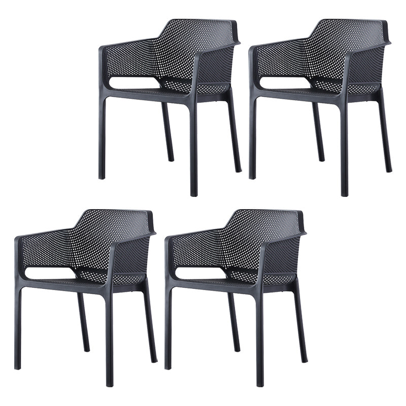 Scandinavian Plastic Dining Armchair Indoor Stackable Arm Chairs for Kitchen Black 4 Piece Set Clearhalo ' kitchen&dining_furn' 'Dining Chairs' 'Dining Tables & Seating' 'dining_chair' 'furn' 'furn_dining_chair' 'Furniture' 'furniture_dining_chair' 'Kitchen & Dining Furniture' 'kitchen' 3702406
