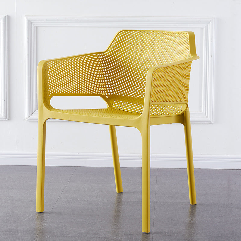 Scandinavian Plastic Dining Armchair Indoor Stackable Arm Chairs for Kitchen Yellow 1 Piece Clearhalo ' kitchen&dining_furn' 'Dining Chairs' 'Dining Tables & Seating' 'dining_chair' 'furn' 'furn_dining_chair' 'Furniture' 'furniture_dining_chair' 'Kitchen & Dining Furniture' 'kitchen' 3702408