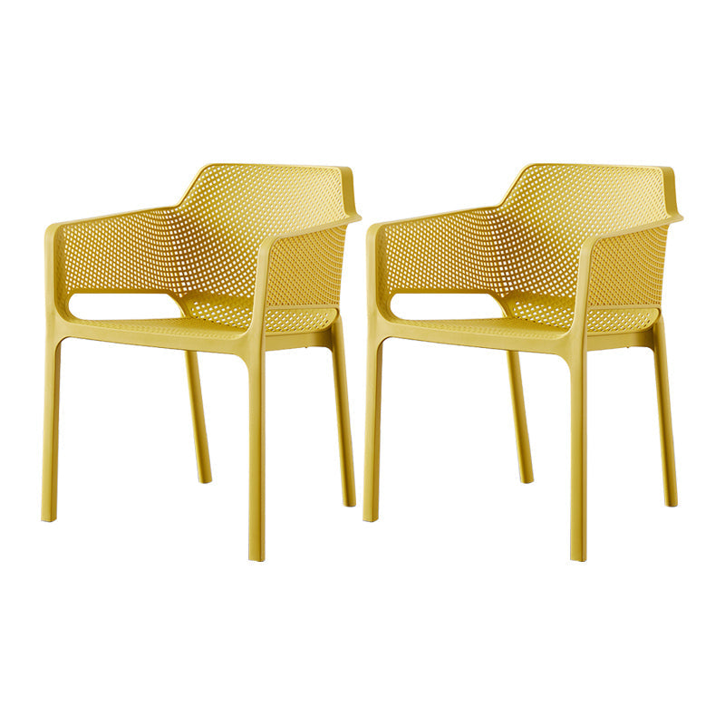 Scandinavian Plastic Dining Armchair Indoor Stackable Arm Chairs for Kitchen Yellow 2 Piece Set Clearhalo ' kitchen&dining_furn' 'Dining Chairs' 'Dining Tables & Seating' 'dining_chair' 'furn' 'furn_dining_chair' 'Furniture' 'furniture_dining_chair' 'Kitchen & Dining Furniture' 'kitchen' 3702410