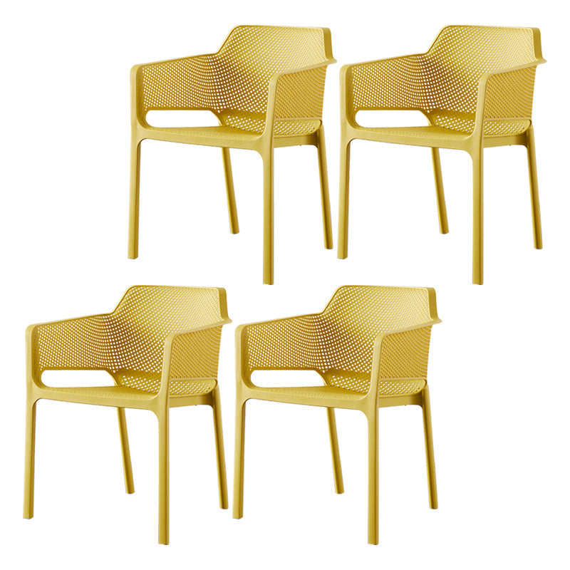 Scandinavian Plastic Dining Armchair Indoor Stackable Arm Chairs for Kitchen Yellow 4 Piece Set Clearhalo ' kitchen&dining_furn' 'Dining Chairs' 'Dining Tables & Seating' 'dining_chair' 'furn' 'furn_dining_chair' 'Furniture' 'furniture_dining_chair' 'Kitchen & Dining Furniture' 'kitchen' 3702412