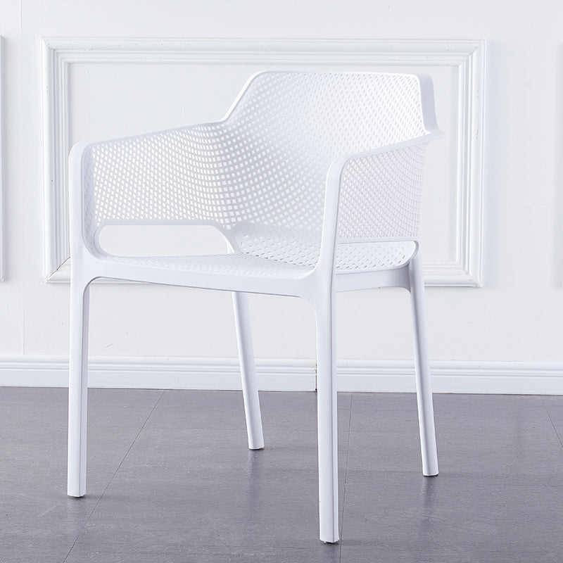 Scandinavian Plastic Dining Armchair Indoor Stackable Arm Chairs for Kitchen White 1 Piece Clearhalo ' kitchen&dining_furn' 'Dining Chairs' 'Dining Tables & Seating' 'dining_chair' 'furn' 'furn_dining_chair' 'Furniture' 'furniture_dining_chair' 'Kitchen & Dining Furniture' 'kitchen' 3702421