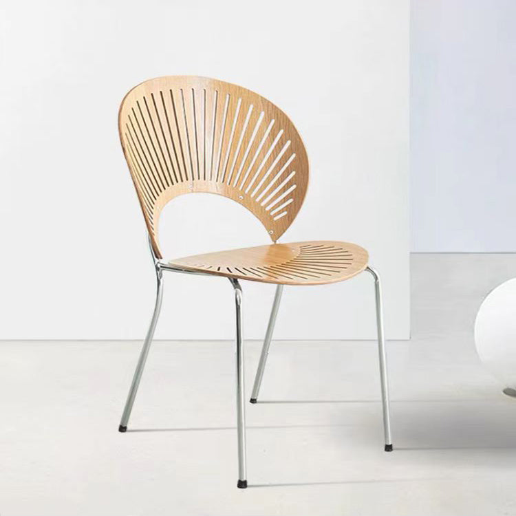 Scandinavian Style Open Back Dining Side Chair with Metal Legs Armless Side Chairs for Home Apricot 1 Piece Silver Clearhalo ' kitchen&dining_furn' 'Dining Chairs' 'Dining Tables & Seating' 'dining_chair' 'furn' 'furn_dining_chair' 'Furniture' 'furniture_dining_chair' 'Kitchen & Dining Furniture' 'kitchen' 3702525