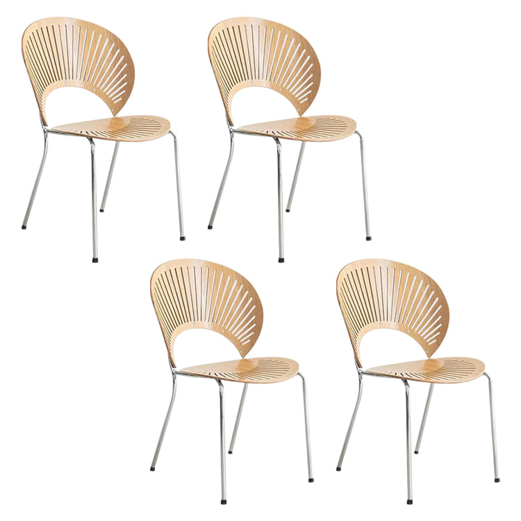 Scandinavian Style Open Back Dining Side Chair with Metal Legs Armless Side Chairs for Home Apricot 4 Piece Set Silver Clearhalo ' kitchen&dining_furn' 'Dining Chairs' 'Dining Tables & Seating' 'dining_chair' 'furn' 'furn_dining_chair' 'Furniture' 'furniture_dining_chair' 'Kitchen & Dining Furniture' 'kitchen' 3702529