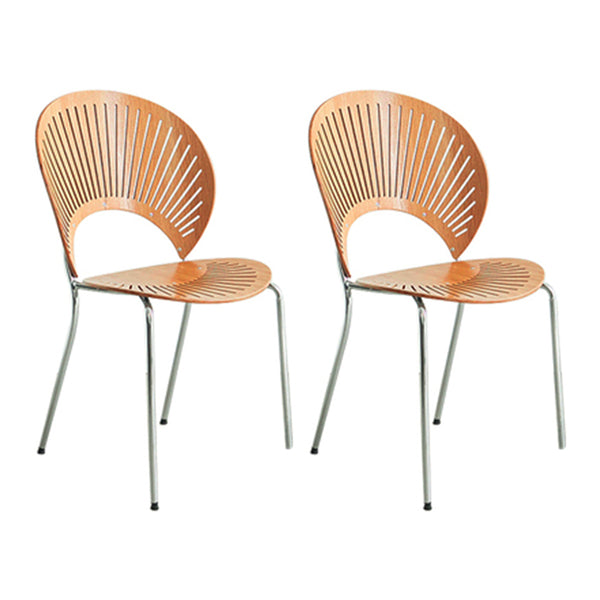 Scandinavian Style Open Back Dining Side Chair with Metal Legs Armless Side Chairs for Home Wood 2 Piece Set Silver Clearhalo ' kitchen&dining_furn' 'Dining Chairs' 'Dining Tables & Seating' 'dining_chair' 'furn' 'furn_dining_chair' 'Furniture' 'furniture_dining_chair' 'Kitchen & Dining Furniture' 'kitchen' 3702545