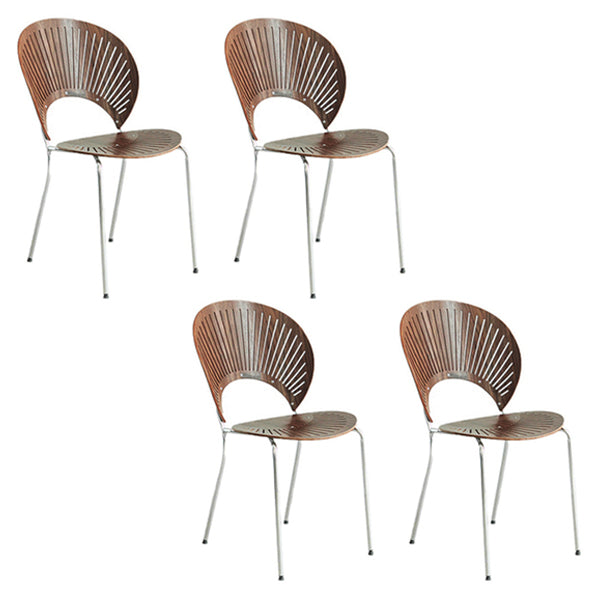 Scandinavian Style Open Back Dining Side Chair with Metal Legs Armless Side Chairs for Home Walnut 4 Piece Set Silver Clearhalo ' kitchen&dining_furn' 'Dining Chairs' 'Dining Tables & Seating' 'dining_chair' 'furn' 'furn_dining_chair' 'Furniture' 'furniture_dining_chair' 'Kitchen & Dining Furniture' 'kitchen' 3702565