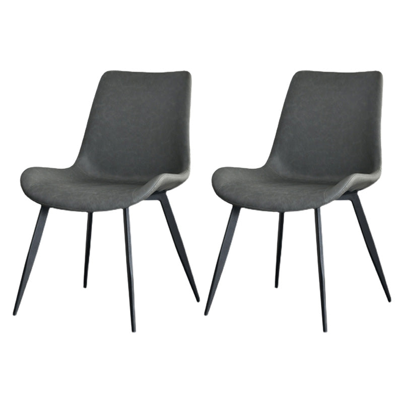 Contemporary Style Faux Leather Dining Chairs with 4 Black Finish Legs Armless Chairs Dark Gray 2 Piece Set Clearhalo ' kitchen&dining_furn' 'Dining Chairs' 'Dining Tables & Seating' 'dining_chair' 'furn' 'furn_dining_chair' 'Furniture' 'furniture_dining_chair' 'Kitchen & Dining Furniture' 'kitchen' 3702655
