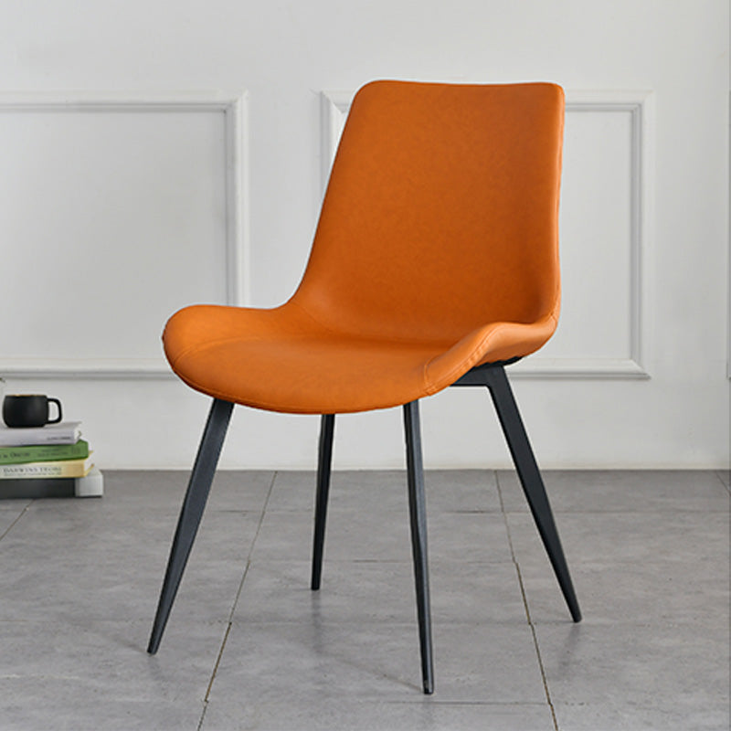 Contemporary Style Faux Leather Dining Chairs with 4 Black Finish Legs Armless Chairs Orange 1 Piece Clearhalo ' kitchen&dining_furn' 'Dining Chairs' 'Dining Tables & Seating' 'dining_chair' 'furn' 'furn_dining_chair' 'Furniture' 'furniture_dining_chair' 'Kitchen & Dining Furniture' 'kitchen' 3702665