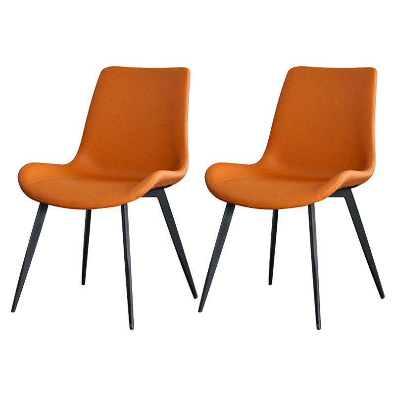 Contemporary Style Faux Leather Dining Chairs with 4 Black Finish Legs Armless Chairs Orange 2 Piece Set Clearhalo ' kitchen&dining_furn' 'Dining Chairs' 'Dining Tables & Seating' 'dining_chair' 'furn' 'furn_dining_chair' 'Furniture' 'furniture_dining_chair' 'Kitchen & Dining Furniture' 'kitchen' 3702667