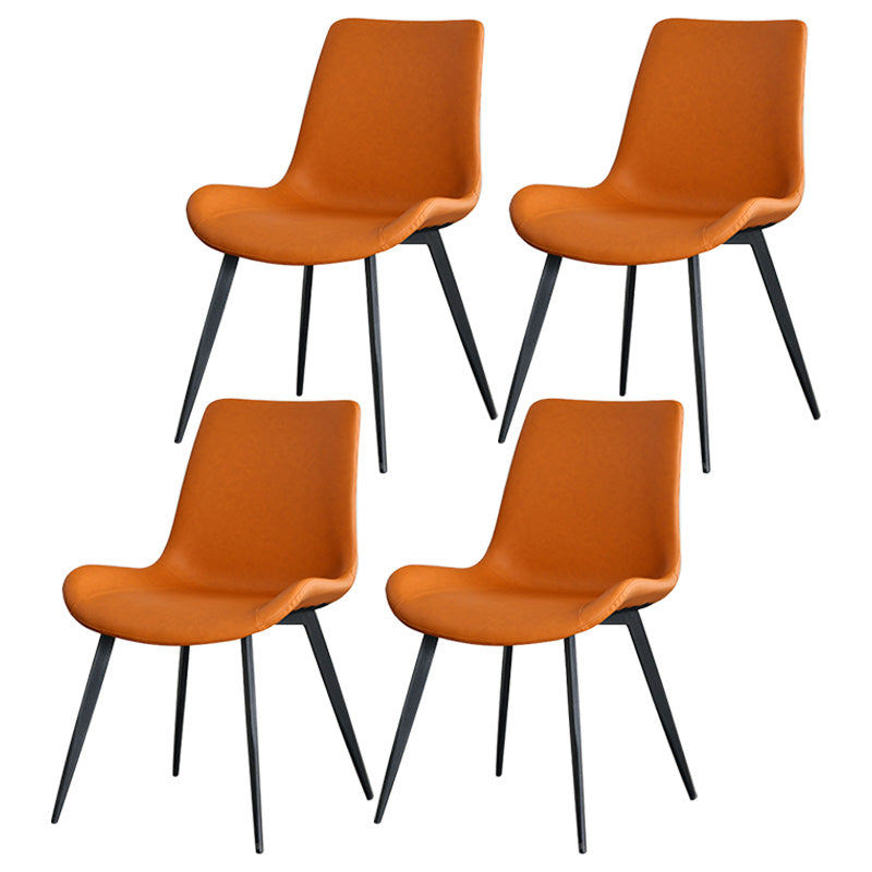 Contemporary Style Faux Leather Dining Chairs with 4 Black Finish Legs Armless Chairs Orange 4 Piece Set Clearhalo ' kitchen&dining_furn' 'Dining Chairs' 'Dining Tables & Seating' 'dining_chair' 'furn' 'furn_dining_chair' 'Furniture' 'furniture_dining_chair' 'Kitchen & Dining Furniture' 'kitchen' 3702670