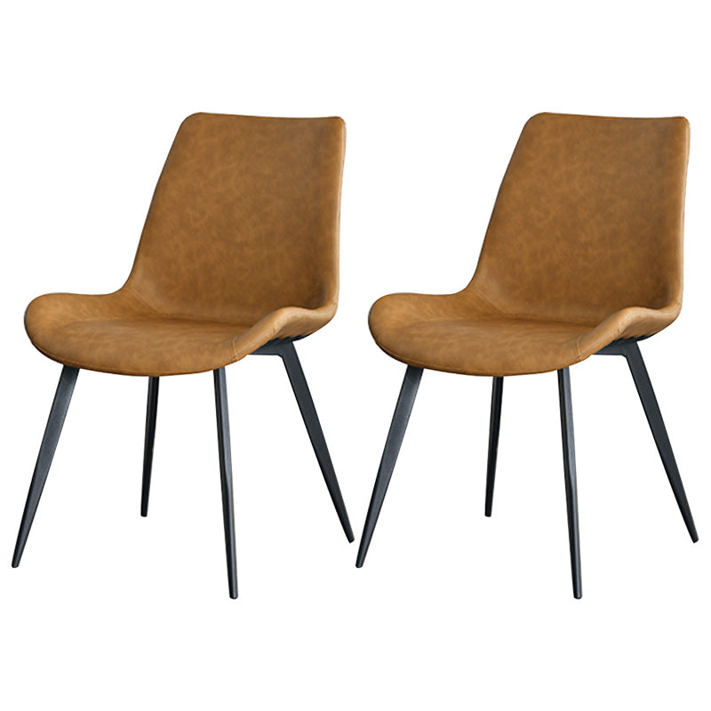Contemporary Style Faux Leather Dining Chairs with 4 Black Finish Legs Armless Chairs Brown 2 Piece Set Clearhalo ' kitchen&dining_furn' 'Dining Chairs' 'Dining Tables & Seating' 'dining_chair' 'furn' 'furn_dining_chair' 'Furniture' 'furniture_dining_chair' 'Kitchen & Dining Furniture' 'kitchen' 3702674