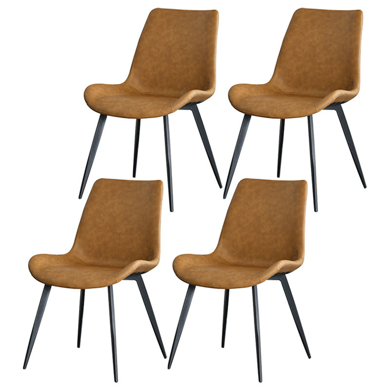 Contemporary Style Faux Leather Dining Chairs with 4 Black Finish Legs Armless Chairs Brown 4 Piece Set Clearhalo ' kitchen&dining_furn' 'Dining Chairs' 'Dining Tables & Seating' 'dining_chair' 'furn' 'furn_dining_chair' 'Furniture' 'furniture_dining_chair' 'Kitchen & Dining Furniture' 'kitchen' 3702675