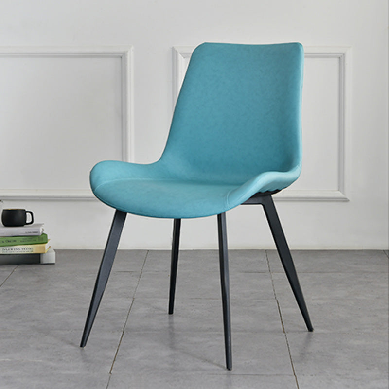 Contemporary Style Faux Leather Dining Chairs with 4 Black Finish Legs Armless Chairs Blue 1 Piece Clearhalo ' kitchen&dining_furn' 'Dining Chairs' 'Dining Tables & Seating' 'dining_chair' 'furn' 'furn_dining_chair' 'Furniture' 'furniture_dining_chair' 'Kitchen & Dining Furniture' 'kitchen' 3702676