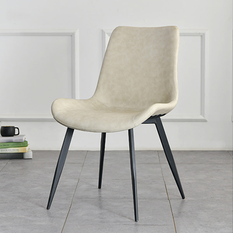 Contemporary Style Faux Leather Dining Chairs with 4 Black Finish Legs Armless Chairs Beige 1 Piece Clearhalo ' kitchen&dining_furn' 'Dining Chairs' 'Dining Tables & Seating' 'dining_chair' 'furn' 'furn_dining_chair' 'Furniture' 'furniture_dining_chair' 'Kitchen & Dining Furniture' 'kitchen' 3702682