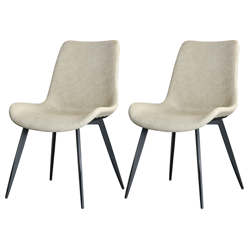 Contemporary Style Faux Leather Dining Chairs with 4 Black Finish Legs Armless Chairs Beige 2 Piece Set Clearhalo ' kitchen&dining_furn' 'Dining Chairs' 'Dining Tables & Seating' 'dining_chair' 'furn' 'furn_dining_chair' 'Furniture' 'furniture_dining_chair' 'Kitchen & Dining Furniture' 'kitchen' 3702683