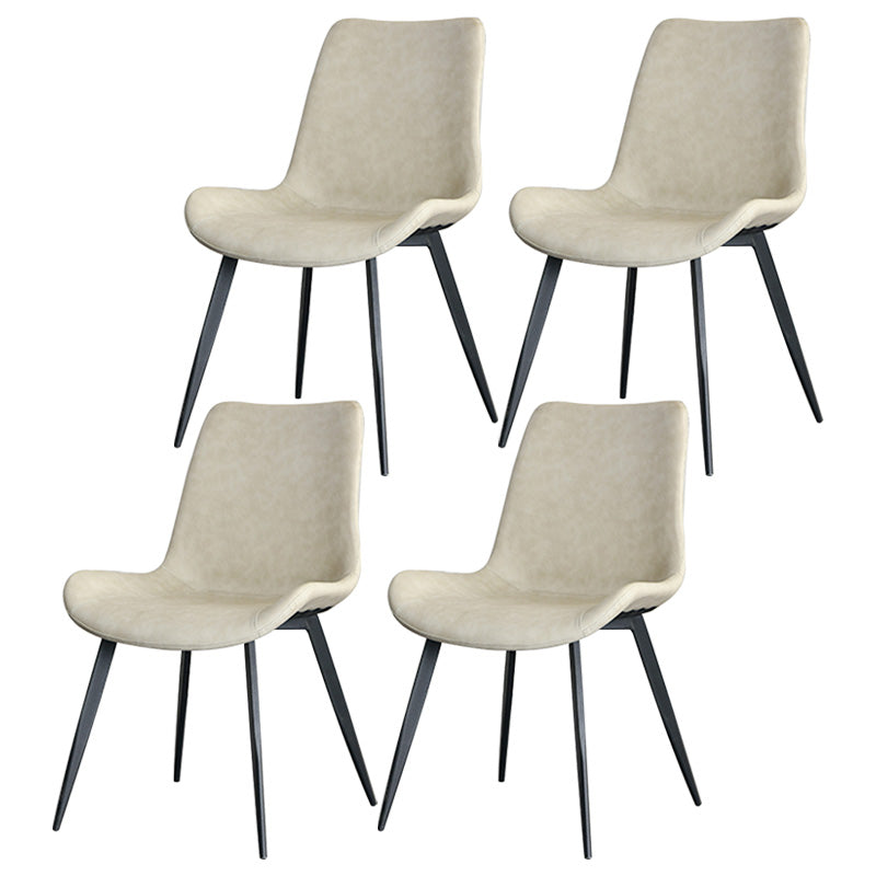 Contemporary Style Faux Leather Dining Chairs with 4 Black Finish Legs Armless Chairs Beige 4 Piece Set Clearhalo ' kitchen&dining_furn' 'Dining Chairs' 'Dining Tables & Seating' 'dining_chair' 'furn' 'furn_dining_chair' 'Furniture' 'furniture_dining_chair' 'Kitchen & Dining Furniture' 'kitchen' 3702684