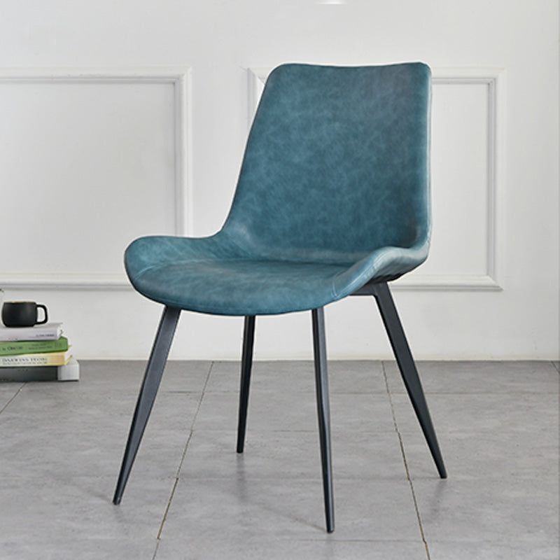 Contemporary Style Faux Leather Dining Chairs with 4 Black Finish Legs Armless Chairs Lake Blue 1 Piece Clearhalo ' kitchen&dining_furn' 'Dining Chairs' 'Dining Tables & Seating' 'dining_chair' 'furn' 'furn_dining_chair' 'Furniture' 'furniture_dining_chair' 'Kitchen & Dining Furniture' 'kitchen' 3702685