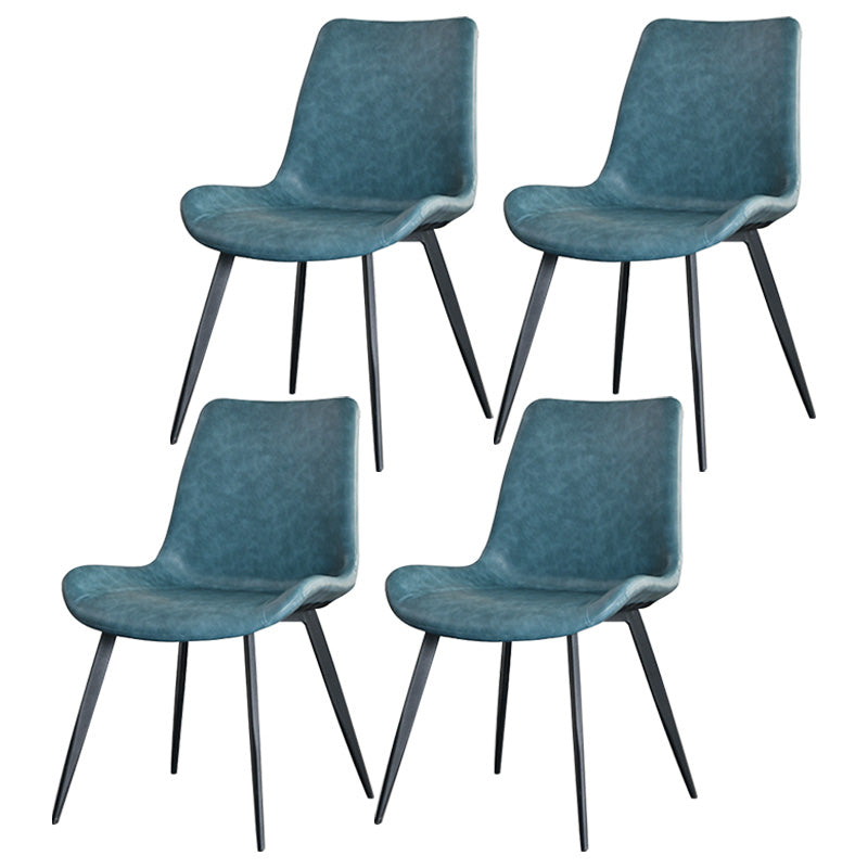 Contemporary Style Faux Leather Dining Chairs with 4 Black Finish Legs Armless Chairs Lake Blue 4 Piece Set Clearhalo ' kitchen&dining_furn' 'Dining Chairs' 'Dining Tables & Seating' 'dining_chair' 'furn' 'furn_dining_chair' 'Furniture' 'furniture_dining_chair' 'Kitchen & Dining Furniture' 'kitchen' 3702687