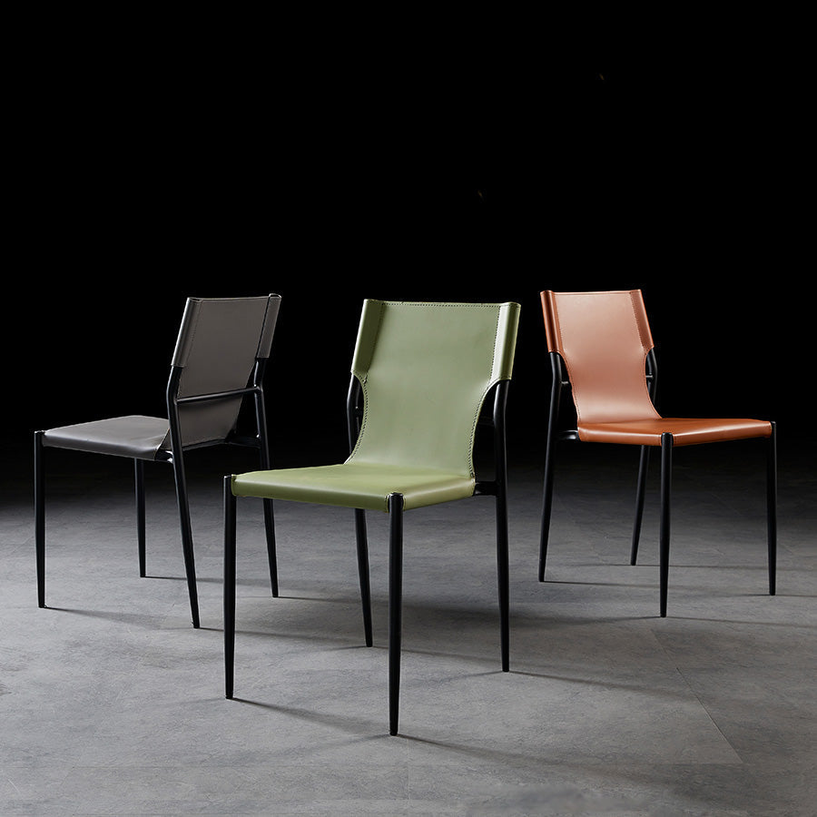 Scandinavian Leather Armless Chairs Indoor Dining Side Chairs with Metal Legs Clearhalo ' kitchen&dining_furn' 'Dining Chairs' 'Dining Tables & Seating' 'dining_chair' 'furn' 'furn_dining_chair' 'Furniture' 'furniture_dining_chair' 'Kitchen & Dining Furniture' 'kitchen' 3702846