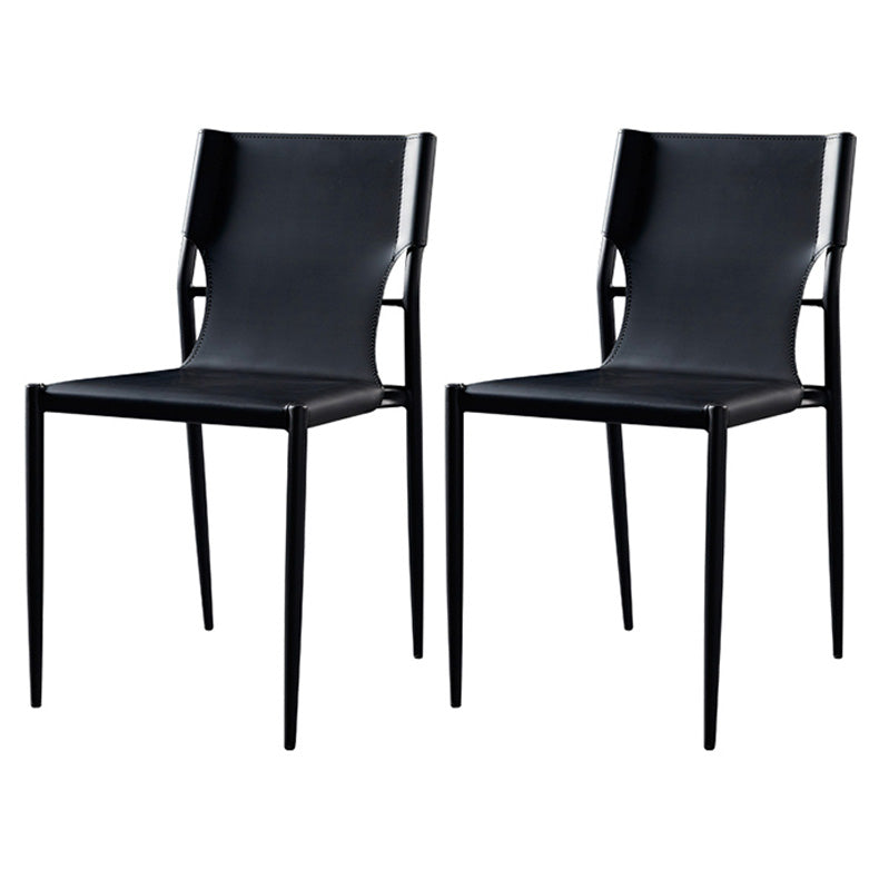 Scandinavian Leather Armless Chairs Indoor Dining Side Chairs with Metal Legs Black 2 Piece Set Clearhalo ' kitchen&dining_furn' 'Dining Chairs' 'Dining Tables & Seating' 'dining_chair' 'furn' 'furn_dining_chair' 'Furniture' 'furniture_dining_chair' 'Kitchen & Dining Furniture' 'kitchen' 3702849