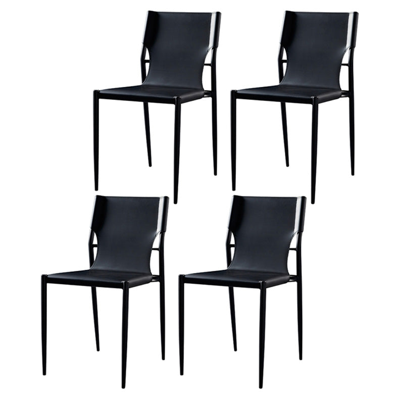 Scandinavian Leather Armless Chairs Indoor Dining Side Chairs with Metal Legs Black 4 Piece Set Clearhalo ' kitchen&dining_furn' 'Dining Chairs' 'Dining Tables & Seating' 'dining_chair' 'furn' 'furn_dining_chair' 'Furniture' 'furniture_dining_chair' 'Kitchen & Dining Furniture' 'kitchen' 3702850