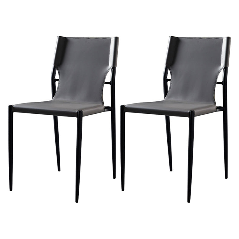 Scandinavian Leather Armless Chairs Indoor Dining Side Chairs with Metal Legs Grey 2 Piece Set Clearhalo ' kitchen&dining_furn' 'Dining Chairs' 'Dining Tables & Seating' 'dining_chair' 'furn' 'furn_dining_chair' 'Furniture' 'furniture_dining_chair' 'Kitchen & Dining Furniture' 'kitchen' 3702854