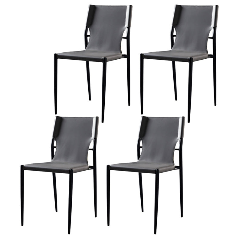 Scandinavian Leather Armless Chairs Indoor Dining Side Chairs with Metal Legs Grey 4 Piece Set Clearhalo ' kitchen&dining_furn' 'Dining Chairs' 'Dining Tables & Seating' 'dining_chair' 'furn' 'furn_dining_chair' 'Furniture' 'furniture_dining_chair' 'Kitchen & Dining Furniture' 'kitchen' 3702857