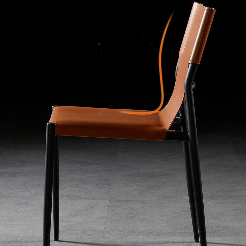 Scandinavian Leather Armless Chairs Indoor Dining Side Chairs with Metal Legs Clearhalo ' kitchen&dining_furn' 'Dining Chairs' 'Dining Tables & Seating' 'dining_chair' 'furn' 'furn_dining_chair' 'Furniture' 'furniture_dining_chair' 'Kitchen & Dining Furniture' 'kitchen' 3702863