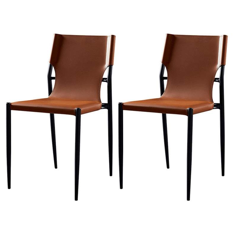 Scandinavian Leather Armless Chairs Indoor Dining Side Chairs with Metal Legs Brown 2 Piece Set Clearhalo ' kitchen&dining_furn' 'Dining Chairs' 'Dining Tables & Seating' 'dining_chair' 'furn' 'furn_dining_chair' 'Furniture' 'furniture_dining_chair' 'Kitchen & Dining Furniture' 'kitchen' 3702866
